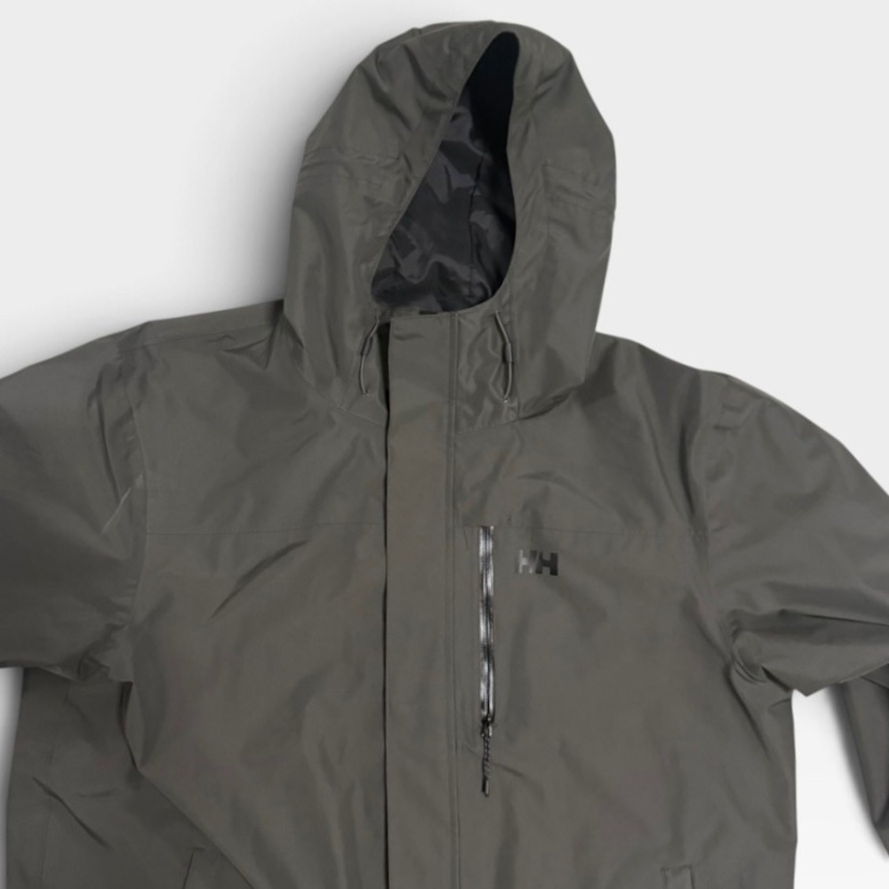 Helly Hansen Rain Jacket Mens 2XL Hooded Waterproof Shell Olive Green